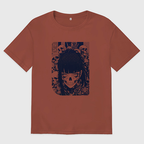 Мужская футболка оверсайз Кибернетическая девушка-скелет / Кирпичный – фото 1