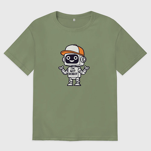 Мужская футболка оверсайз Дружелюбный робот в бейсболке / Авокадо – фото 1