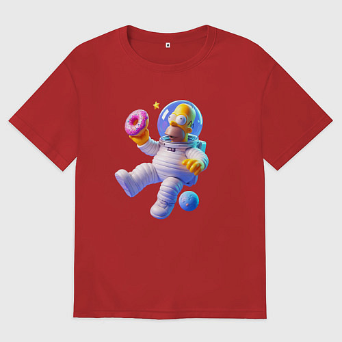 Мужская футболка оверсайз Гомер Симпсон в открытом космосе / Красный – фото 1