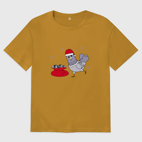 Мужская футболка оверсайз Голубь и мешок семечек / Горчичный – фото 1