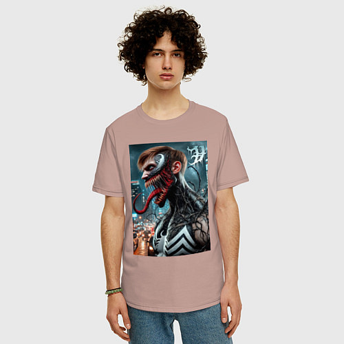 Мужская футболка оверсайз Превращение Эдди в Венома - нейроарт фантазия / Пыльно-розовый – фото 3