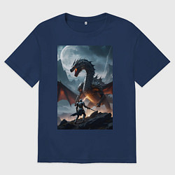 Мужская футболка оверсайз Сражение рыцаря с драконом в стиле Demons Souls