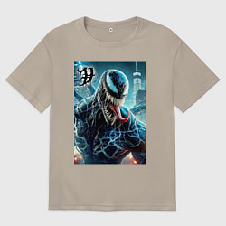 Футболка оверсайз мужская Venom in New York city - ai art fantasy, цвет: миндальный