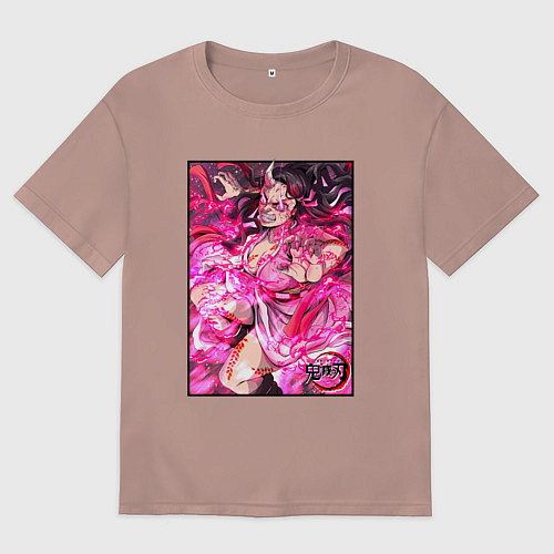 Мужская футболка оверсайз Клинок рассекающий демонов Незуко в битве / Пыльно-розовый – фото 1