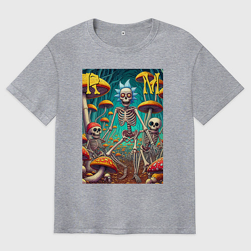 Мужская футболка оверсайз Скелеты Рика и Морти на грибной поляне - нейроарт / Меланж – фото 1