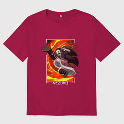 Футболка оверсайз мужская Клинок рассекающий демонов - удар Незуко Камадо, цвет: маджента