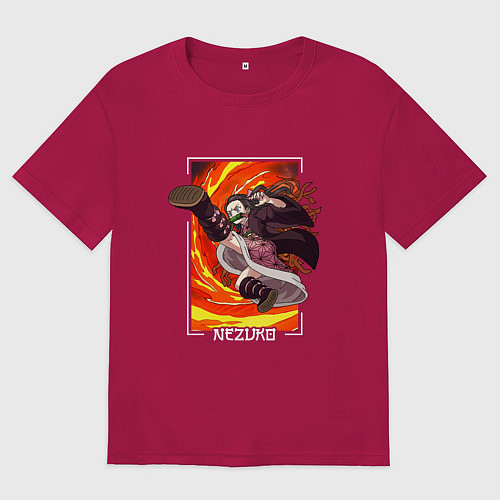 Мужская футболка оверсайз Клинок рассекающий демонов - удар Незуко Камадо / Маджента – фото 1