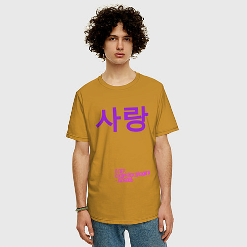 Мужская футболка оверсайз Любовь по корейски / Горчичный – фото 3