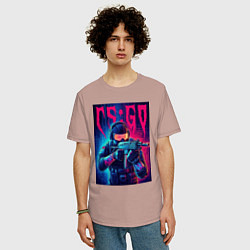 Футболка оверсайз мужская Counter Strike go - neon glow, цвет: пыльно-розовый — фото 2