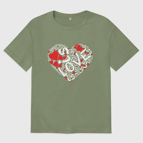 Мужская футболка оверсайз Love is - text drawing / Авокадо – фото 1