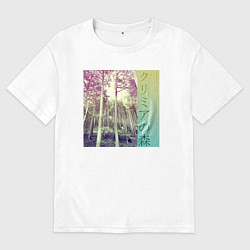 Футболка оверсайз мужская Крымский лес японскими иероглифами, цвет: белый