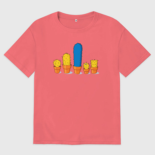 Мужская футболка оверсайз Симпсоны кактусы / Коралловый – фото 1