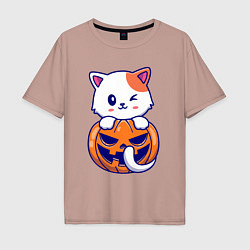 Мужская футболка оверсайз Halloween meow