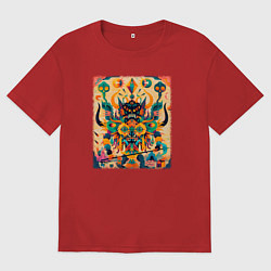 Футболка оверсайз мужская Демон монстр китайский, цвет: красный