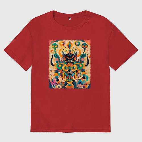 Мужская футболка оверсайз Демон монстр китайский / Красный – фото 1