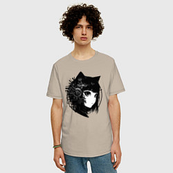 Футболка оверсайз мужская Девочка кошка - киберпанк, цвет: миндальный — фото 2