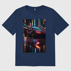 Футболка оверсайз мужская Суперкар и неон, цвет: тёмно-синий