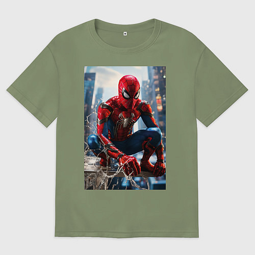 Мужская футболка оверсайз Человек-паук на страже справедливости / Авокадо – фото 1