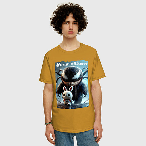 Мужская футболка оверсайз Мультяшный Веном присмотрел себе кролика - мем / Горчичный – фото 3