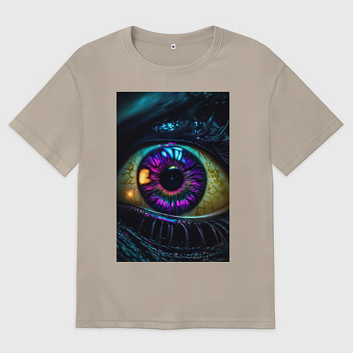Мужская футболка оверсайз Глаз фиолетовый / Миндальный – фото 1