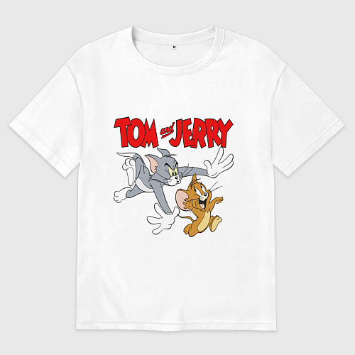 Мужская футболка оверсайз Том и Джерри - погоня / Белый – фото 1