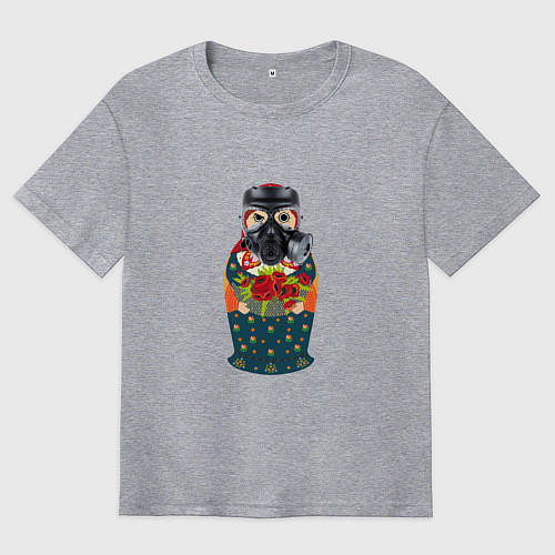 Мужская футболка оверсайз Матрёшка в противогазе / Меланж – фото 1