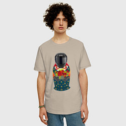 Футболка оверсайз мужская Матрёшка мотоциклист, цвет: миндальный — фото 2