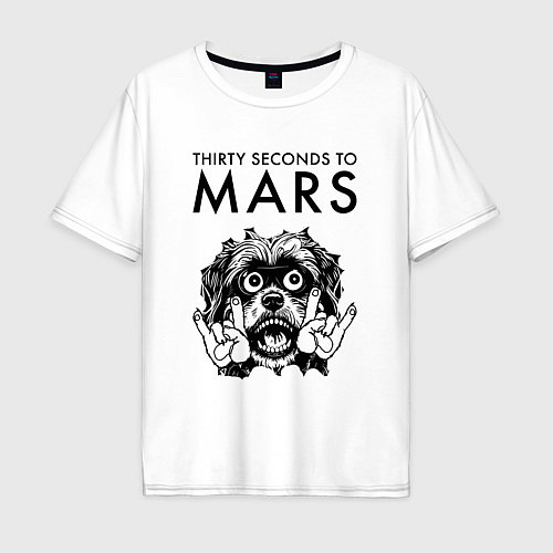 Мужская футболка оверсайз Thirty Seconds to Mars - rock dog / Белый – фото 1