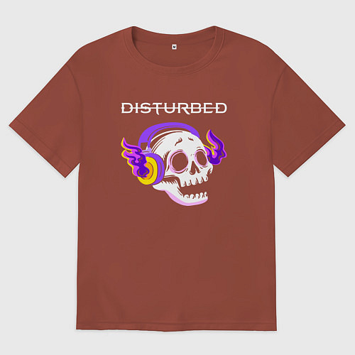 Мужская футболка оверсайз Disturbed - неоновый череп / Кирпичный – фото 1