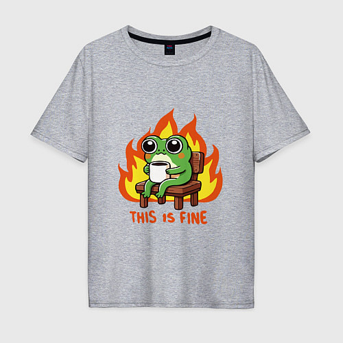 Мужская футболка оверсайз Frog - this is fine / Меланж – фото 1