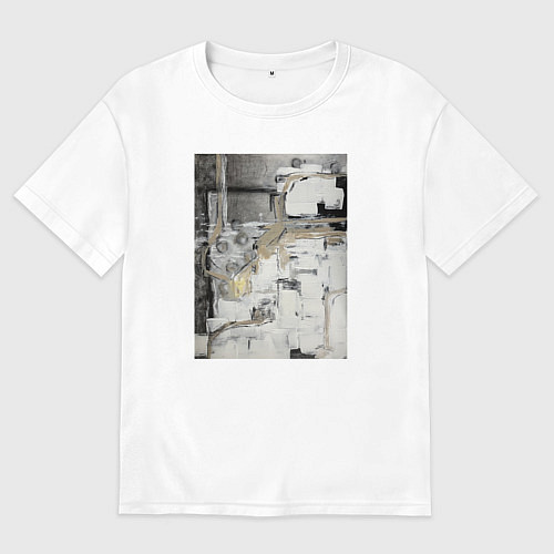 Мужская футболка оверсайз Черно-бежевая абстракция / Белый – фото 1