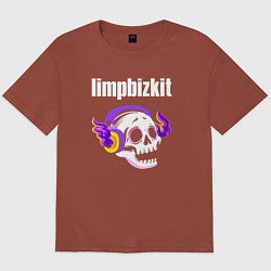 Футболка оверсайз мужская Limp Bizkit - неоновый череп, цвет: кирпичный