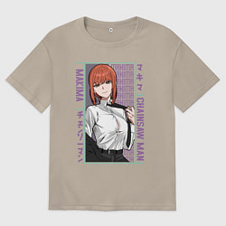 Футболка оверсайз мужская Человек-бензопила Макима в костюме, цвет: миндальный