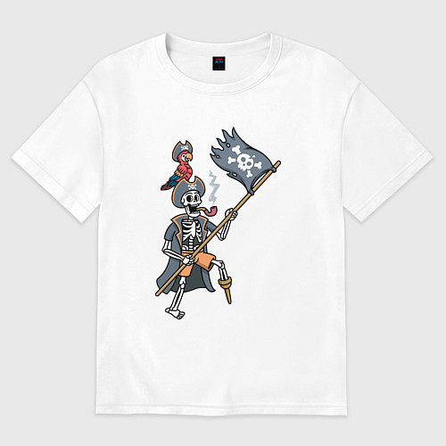 Мужская футболка оверсайз Мёртвый пират с флагом / Белый – фото 1