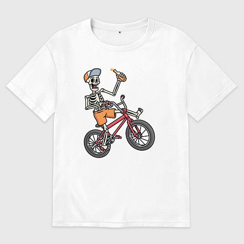 Мужская футболка оверсайз Скелетик на велосипеде / Белый – фото 1