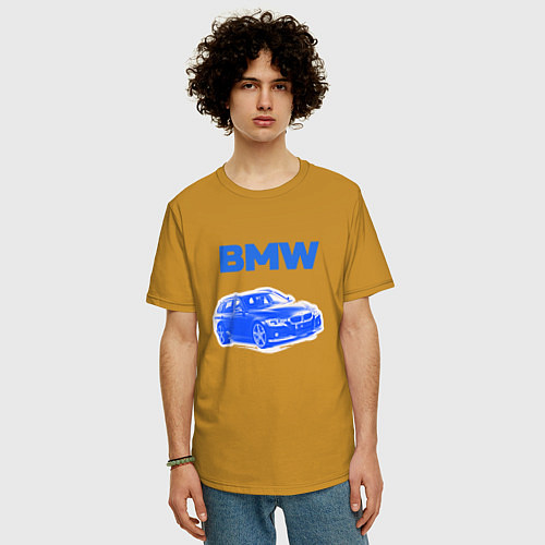 Мужская футболка оверсайз Blue bmw / Горчичный – фото 3