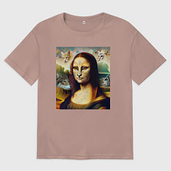 Мужская футболка оверсайз Мона Лиза превращается в кошку