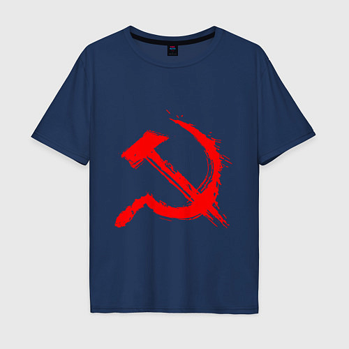 Мужская футболка оверсайз Sickle and hammer red paint / Тёмно-синий – фото 1