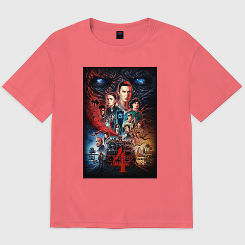 Мужская футболка оверсайз Stranger Things 4 / Коралловый – фото 1