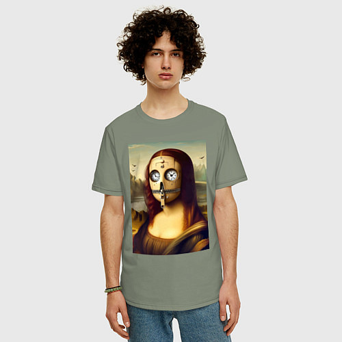 Мужская футболка оверсайз Mona Lisa in a mask - steampunk / Авокадо – фото 3