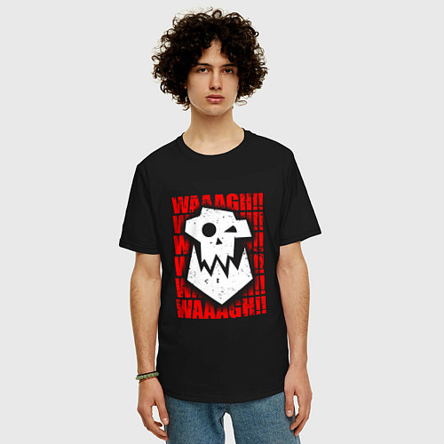 Мужская футболка оверсайз Waaagh warhammer - белый / Черный – фото 3