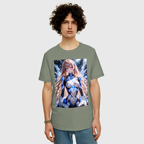 Мужская футболка оверсайз Девушка с кибернетическими крыльями / Авокадо – фото 3