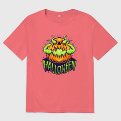 Футболка оверсайз мужская Halloween pumpkin, цвет: коралловый