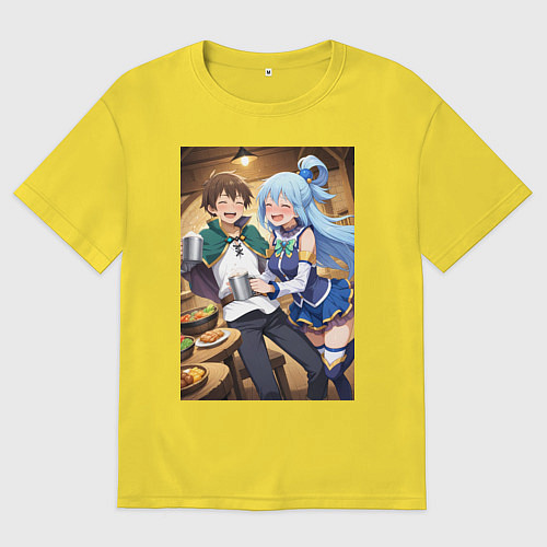 Мужская футболка оверсайз Кадзума и Аква веселые будни / Желтый – фото 1