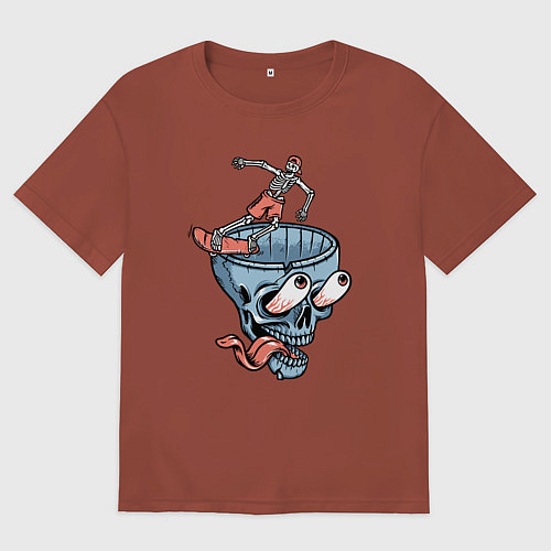 Мужская футболка оверсайз Сумасшедший скейтер / Кирпичный – фото 1