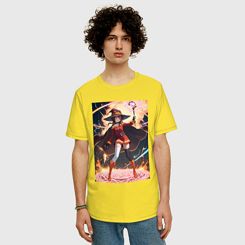 Мужская футболка оверсайз Мегумин колдует взрывную магию / Желтый – фото 3