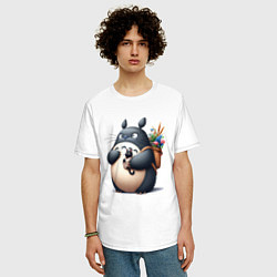 Футболка оверсайз мужская Totoro and black cat - anime, цвет: белый — фото 2