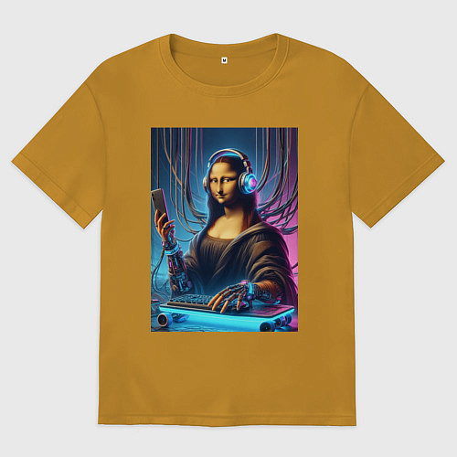 Мужская футболка оверсайз Mona Lisa cyberpunk - fantasy / Горчичный – фото 1