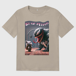 Футболка оверсайз мужская Мультяшные Веном и котёнок - мем, цвет: миндальный