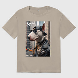 Футболка оверсайз мужская Чувак бультерьер житель Нью-Йорка, цвет: миндальный